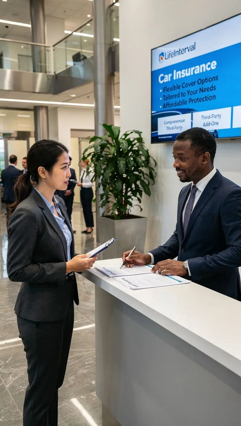 Grafika ilustrująca ubezpieczenie samochodowe z podkreśleniem różnych opcji polis.
